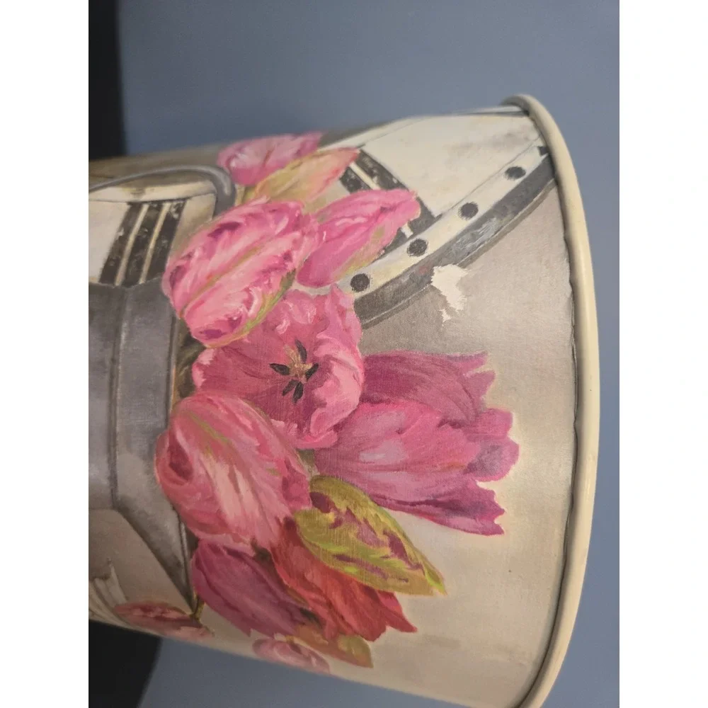 Vintage Pink Floral Wastebasket Trash Can Shabby‎ Cottage Chic